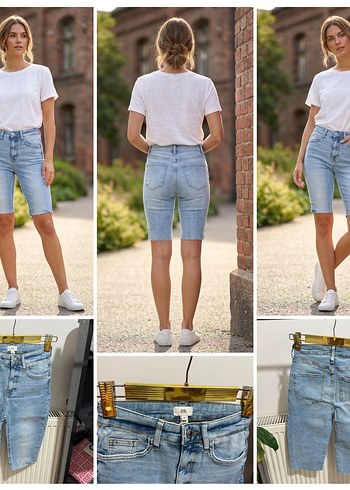River Island Acik Mavi Denim Bermuda Sort