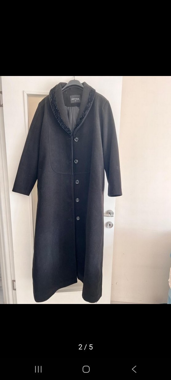 Uzun Siyah Kaban Kadife Detaylı - Görsel 2