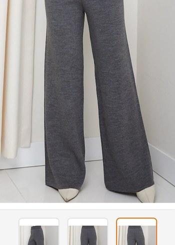 Gri Midi Kadın Triko Pantolon - Görsel 2