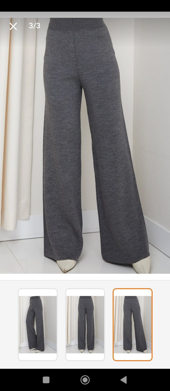 Gri Midi Kadın Triko Pantolon - Görsel 2