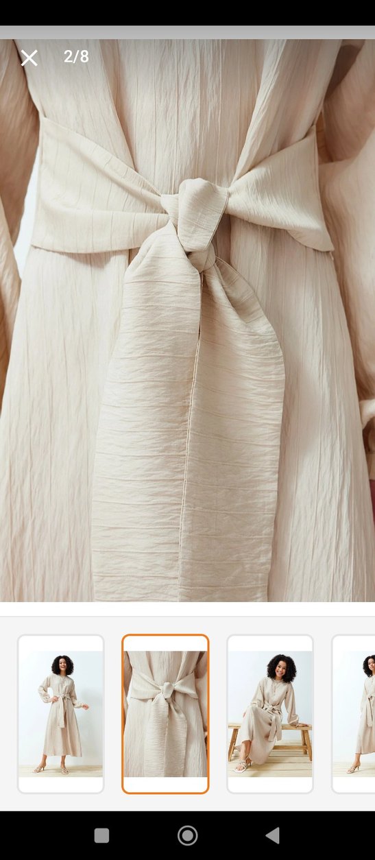 Bej Keten Kadın Uzun Elbise - Görsel 2