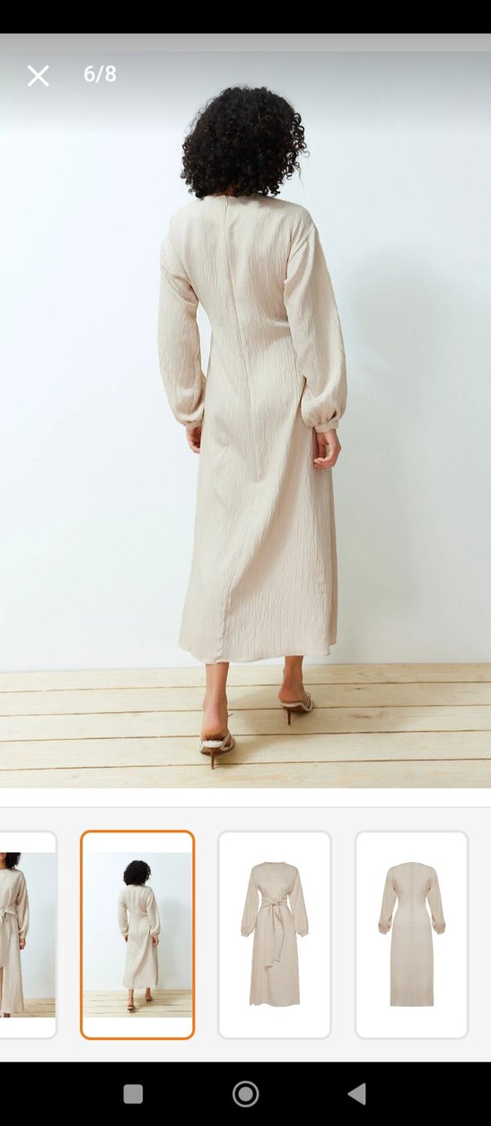 Bej Keten Kadın Uzun Elbise - Görsel 4