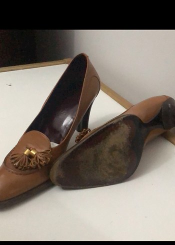 Bej Deri Klasik Tokalı Topuklu Kadın Ayakkabı - Görsel 2