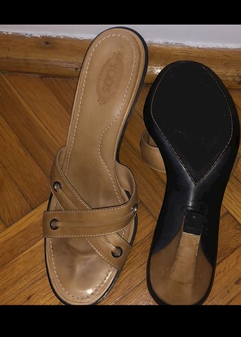 Bej Deri Tokalı Dolgu Topuk Terlik Orjinal Tods hiç giyilmedi - Görsel 2