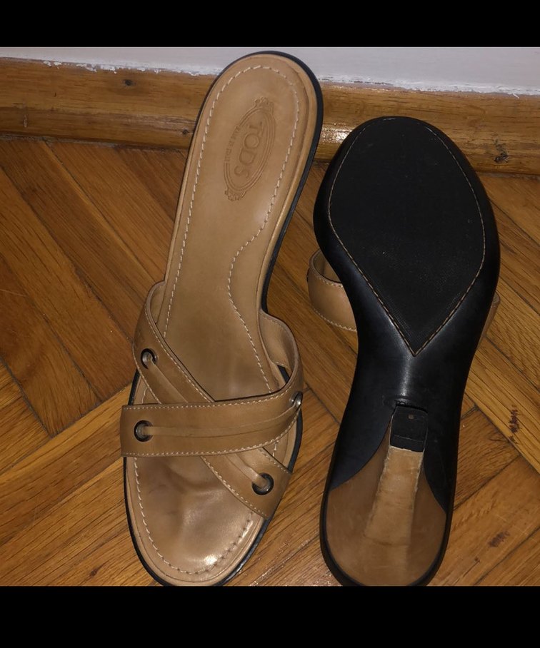 Bej Deri Tokalı Dolgu Topuk Terlik Orjinal Tods hiç giyilmedi - Görsel 2