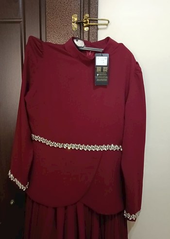 Bordo Uzun Pilili Kadın Abiye SIFIR - Görsel 2