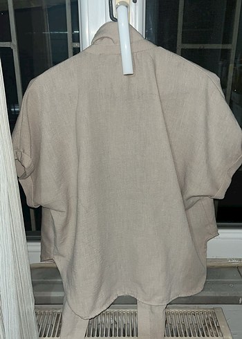 Bej Keten Kadın Gömlek - Görsel 2