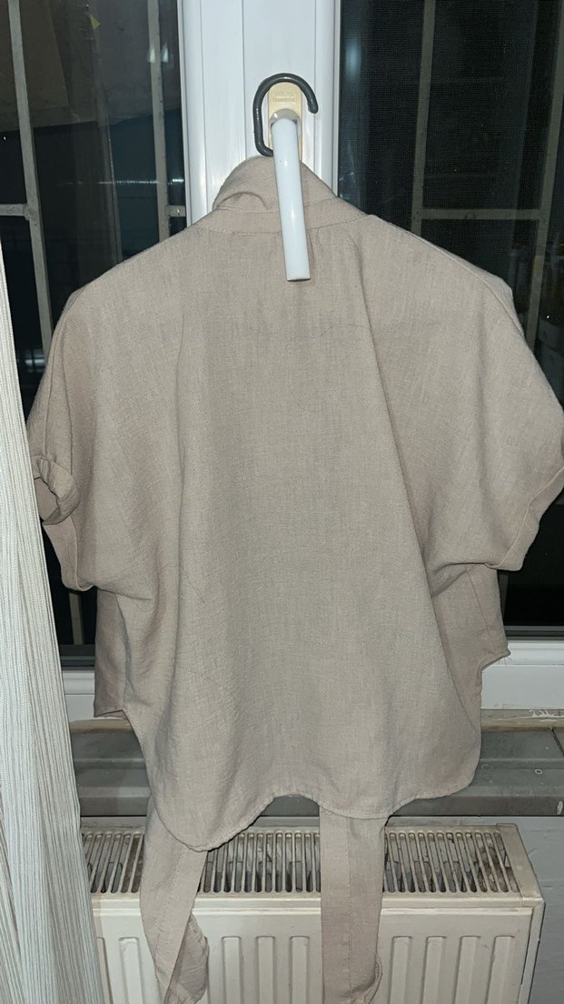 Bej Keten Kadın Gömlek - Görsel 2