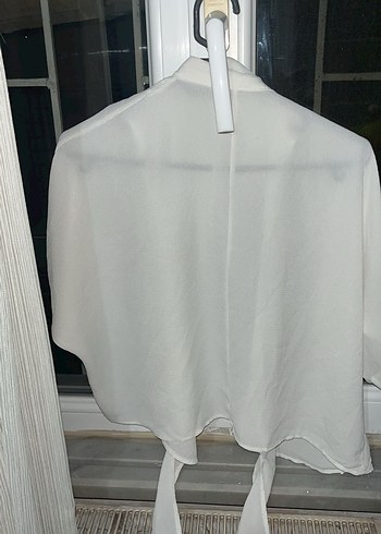 Beyaz Keten Kısa Kollu Gömlek - Görsel 2