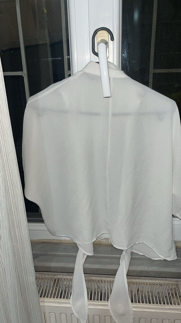 Beyaz Keten Kısa Kollu Gömlek - Görsel 2