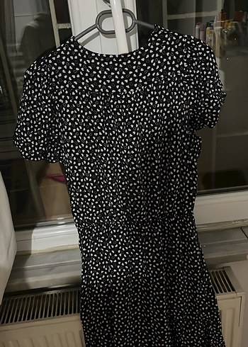 V Yaka Puantiyeli Siyah Midi Elbise - Görsel 2