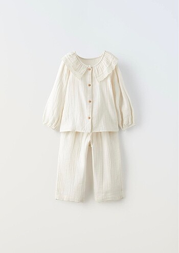 Zara Bebe Yaka Dokulu Pijama Takımı