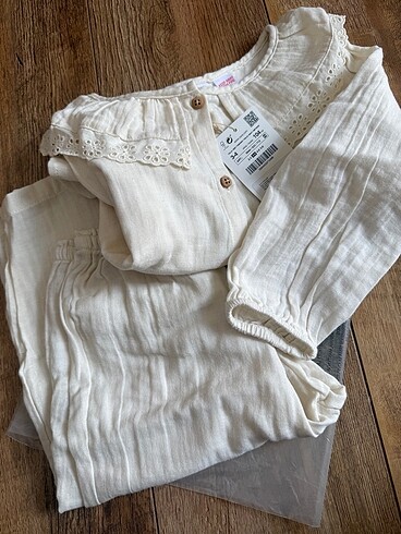 Zara Zara Bebe Yaka Dokulu Pijama Takımı
