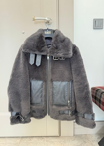Gri Kürklü Mini Kadın Ceket