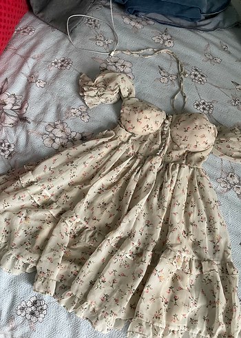 s Beden çeşitli Renk Nakışlı Bej Bohem Mini Elbise