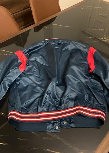 Bershka Kadın Lacivert Baskılı Denim Bomber Ceket