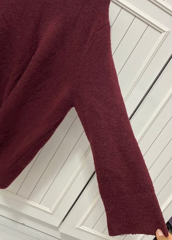 Bordo Kadın Yün Örgü Basic Kazak - Görsel 2