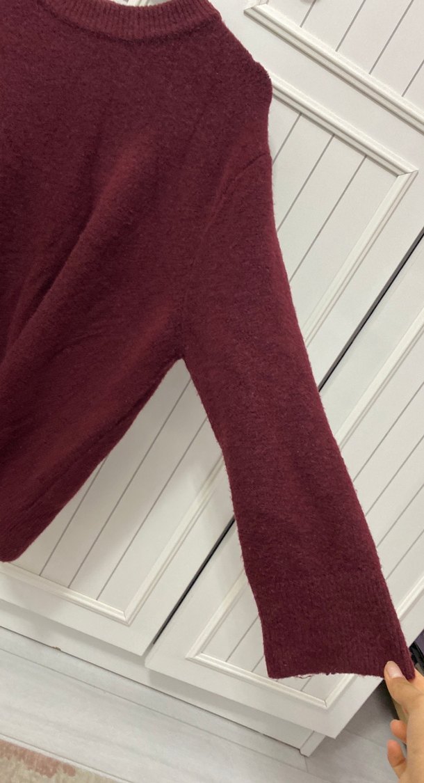 Bordo Kadın Yün Örgü Basic Kazak - Görsel 2