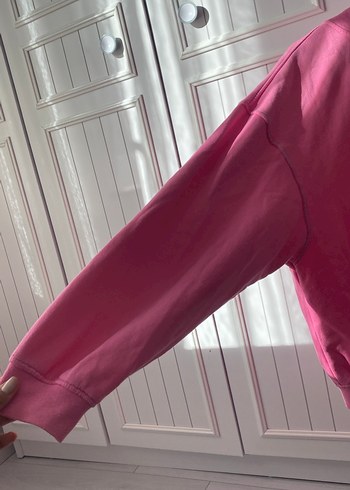 Pembe Kapüşonlu Fermuarlı Sweatshirt Hırka - Görsel 2