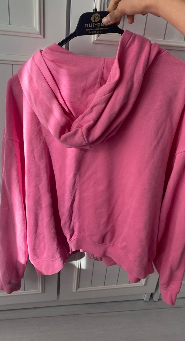 Pembe Kapüşonlu Fermuarlı Sweatshirt Hırka - Görsel 3