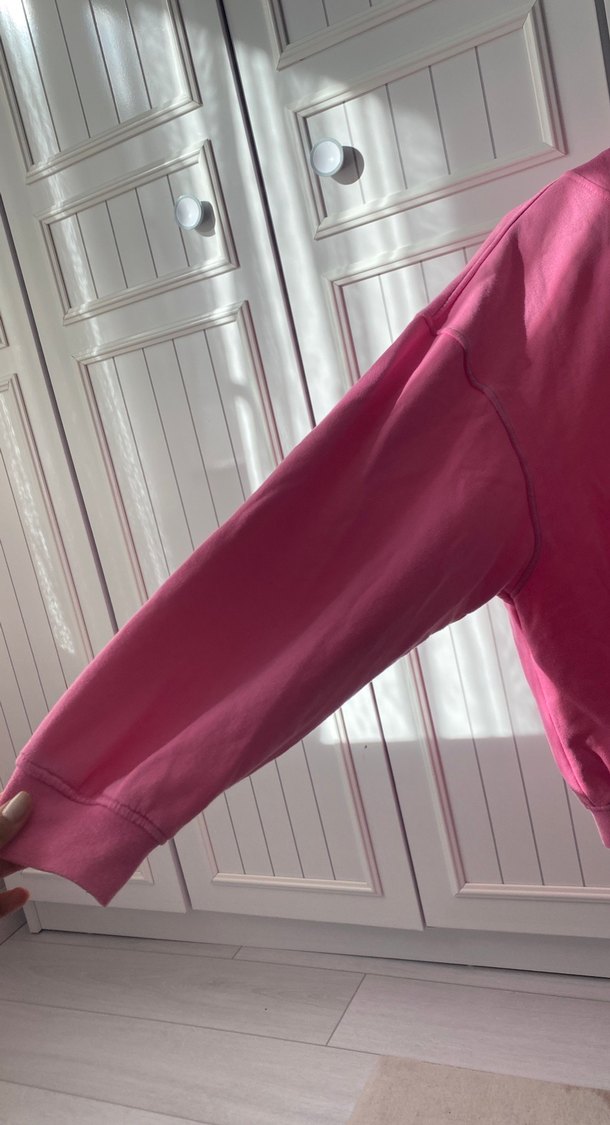 Pembe Kapüşonlu Fermuarlı Sweatshirt Hırka - Görsel 2