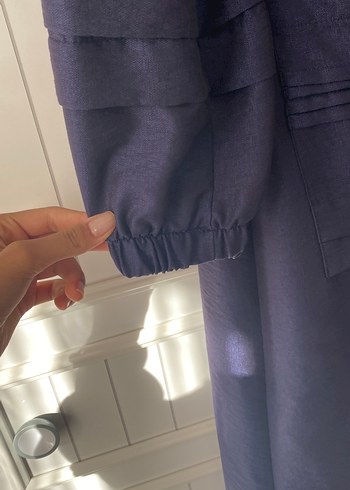 Kadın Lacivert Uzun Kolu Vatkalı Pardesü - Görsel 4