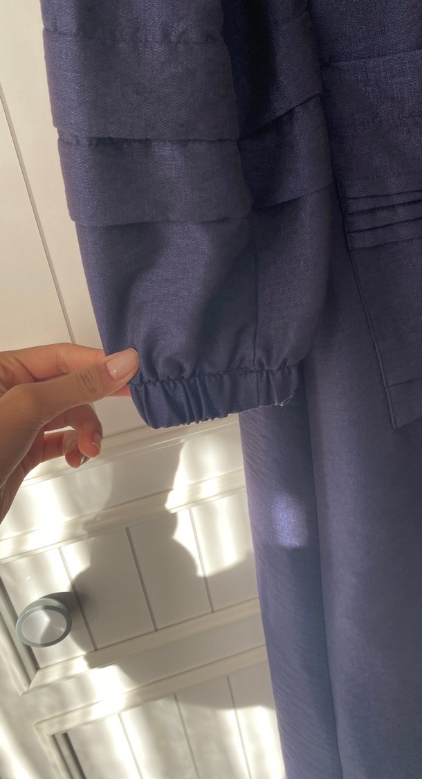 Kadın Lacivert Uzun Kolu Vatkalı Pardesü - Görsel 4