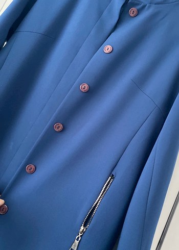 Düğmeli Lacivert Uzun Kadın Kaban/Pardesü - Görsel 3