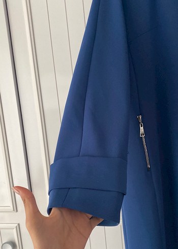 Düğmeli Lacivert Uzun Kadın Kaban/Pardesü - Görsel 2