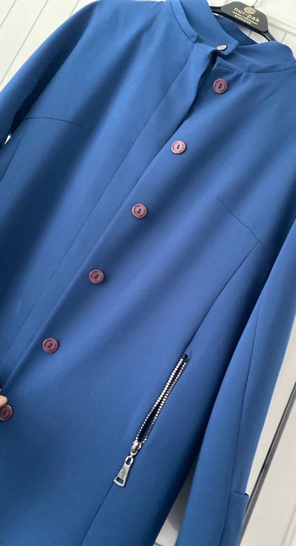 Düğmeli Lacivert Uzun Kadın Kaban/Pardesü - Görsel 3