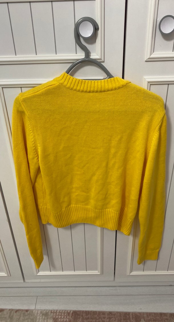 Sarı Kadın Triko Uzun Kollu Kazak Hırka - Görsel 2