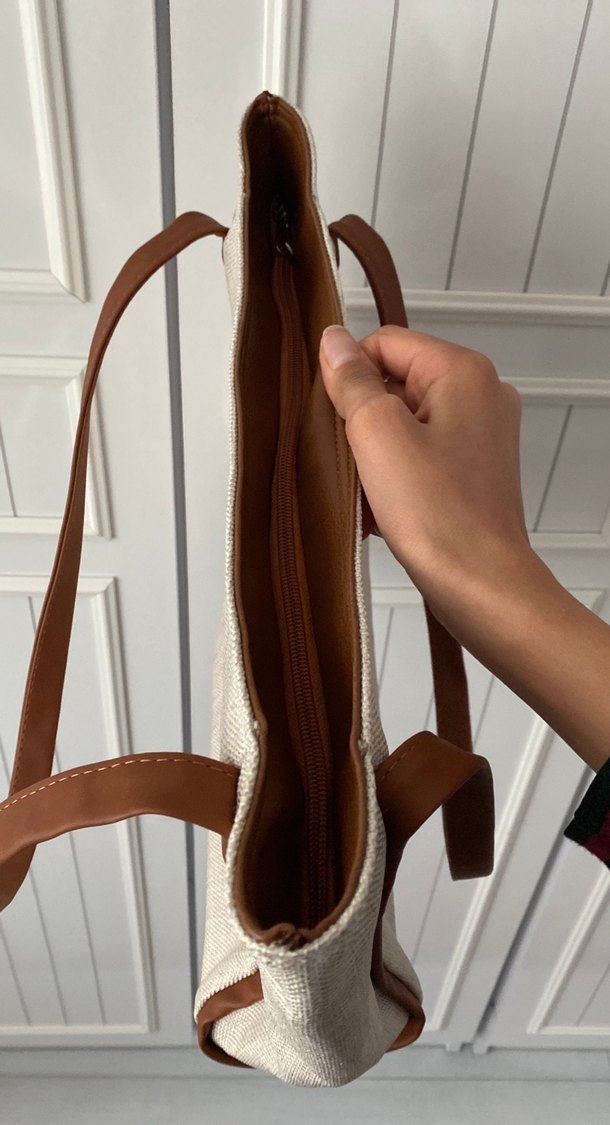 Bej Keten Kadın Omuz Çantası - Görsel 5