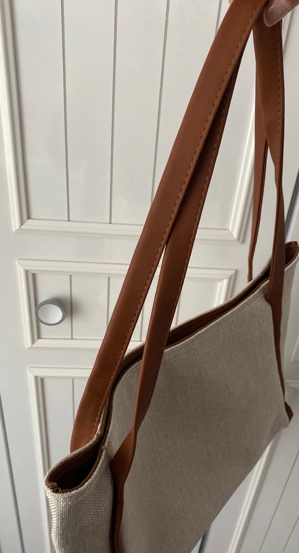 Bej Keten Kadın Omuz Çantası - Görsel 4