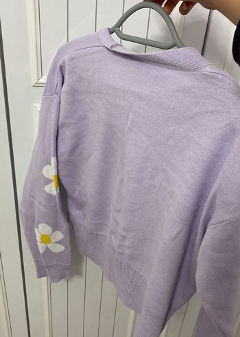 Pastel Mor Çiçek Desenli Düğmeli Hırka - Görsel 3