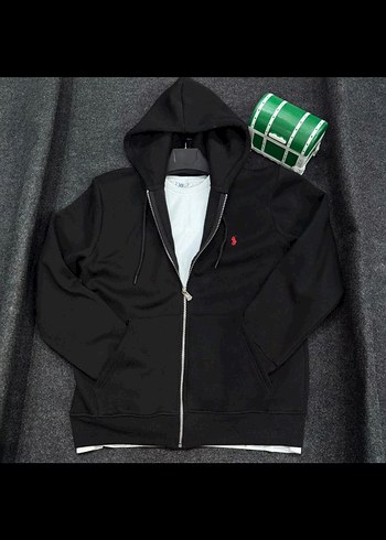 Siyah Kapüşonlu Fermuarlı Sweatshirt
