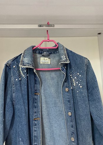 Düğmeli Mavi Kadın Denim Ceket - Görsel 2