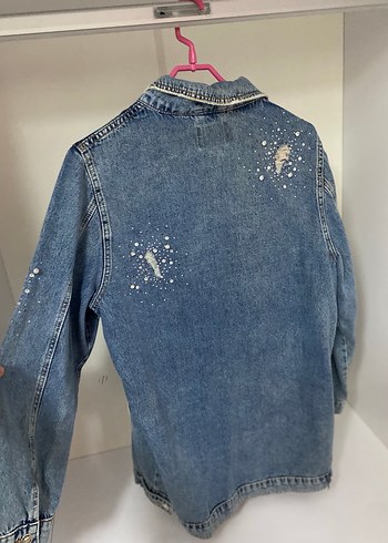 Düğmeli Mavi Kadın Denim Ceket - Görsel 4