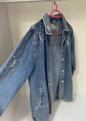 Düğmeli Mavi Kadın Denim Ceket - Görsel 3