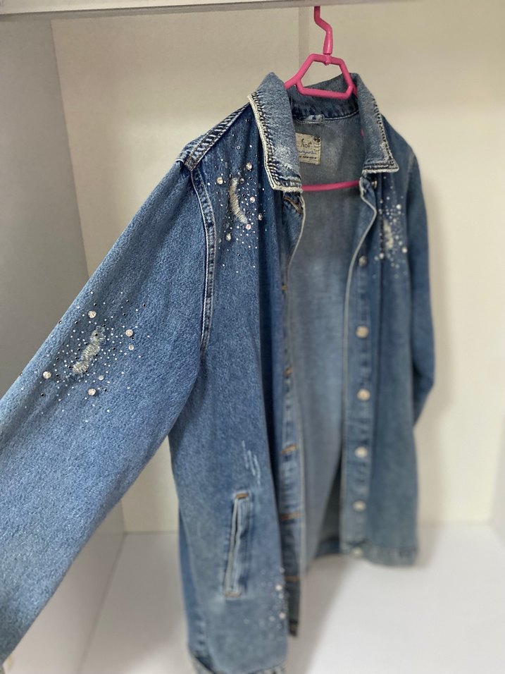 Düğmeli Mavi Kadın Denim Ceket - Görsel 3