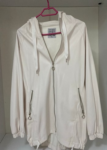 Beyaz Fermuarlı Kadın Midi Ceket - Görsel 2