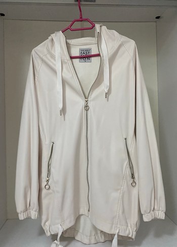 Beyaz Fermuarlı Kadın Midi Ceket - Görsel 4