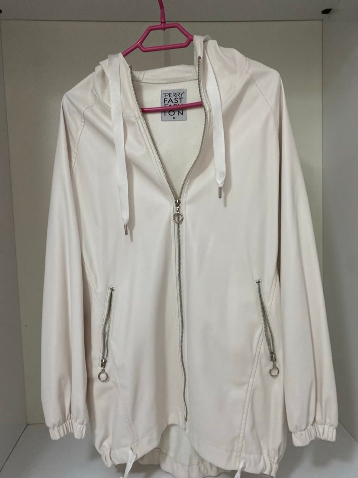 Beyaz Fermuarlı Kadın Midi Ceket - Görsel 2