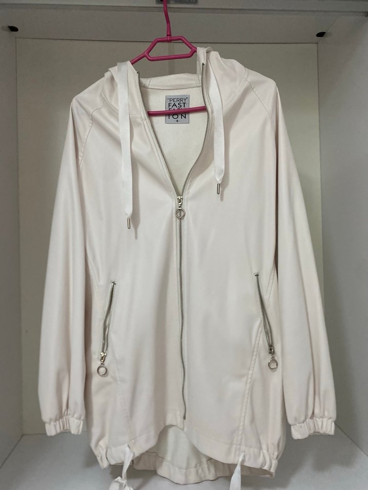 Beyaz Fermuarlı Kadın Midi Ceket - Görsel 4