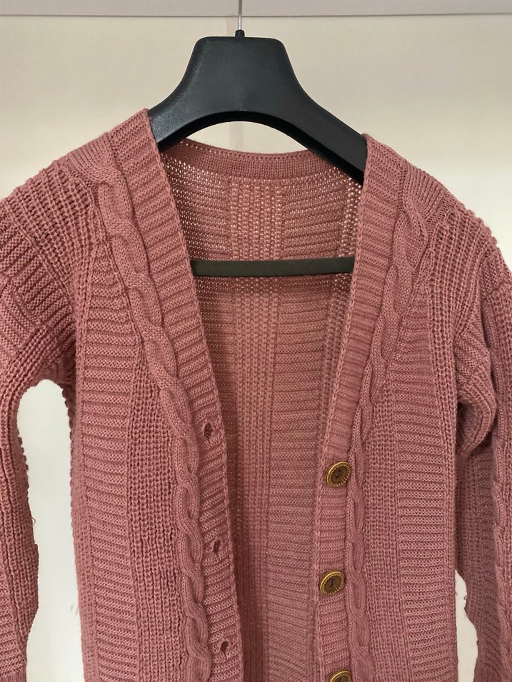 Pembe Örgü Bohem Kadın Hırka - Görsel 2