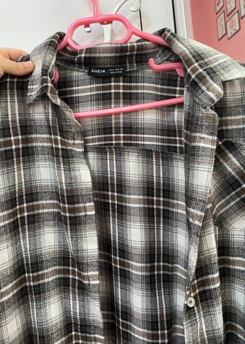 Gri Ekose Pamuklu Düğmeli Kadın Gömlek - Görsel 3