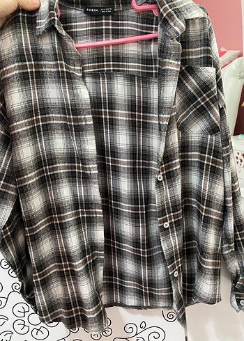 Gri Ekose Pamuklu Düğmeli Kadın Gömlek - Görsel 2