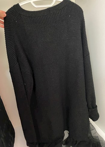 Siyah Uzun Triko Hırka Tül Detaylı - Görsel 4