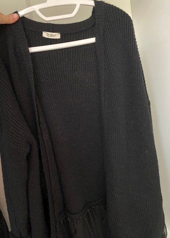 Siyah Uzun Triko Hırka Tül Detaylı - Görsel 3