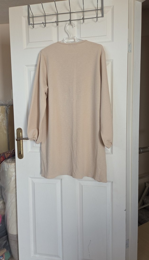 Uzun Kollu Bej Keten Salaş Tunik takım - Görsel 3