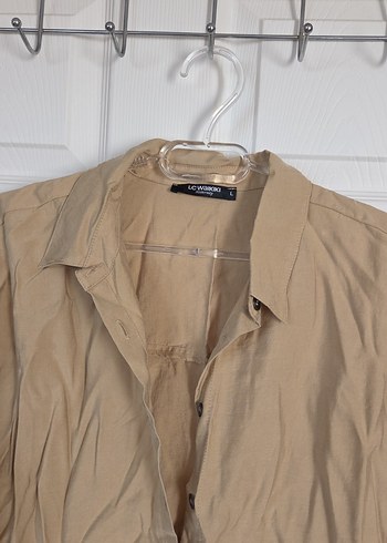 Bej Düğmeli Keten Kadın Gömlek - Görsel 2